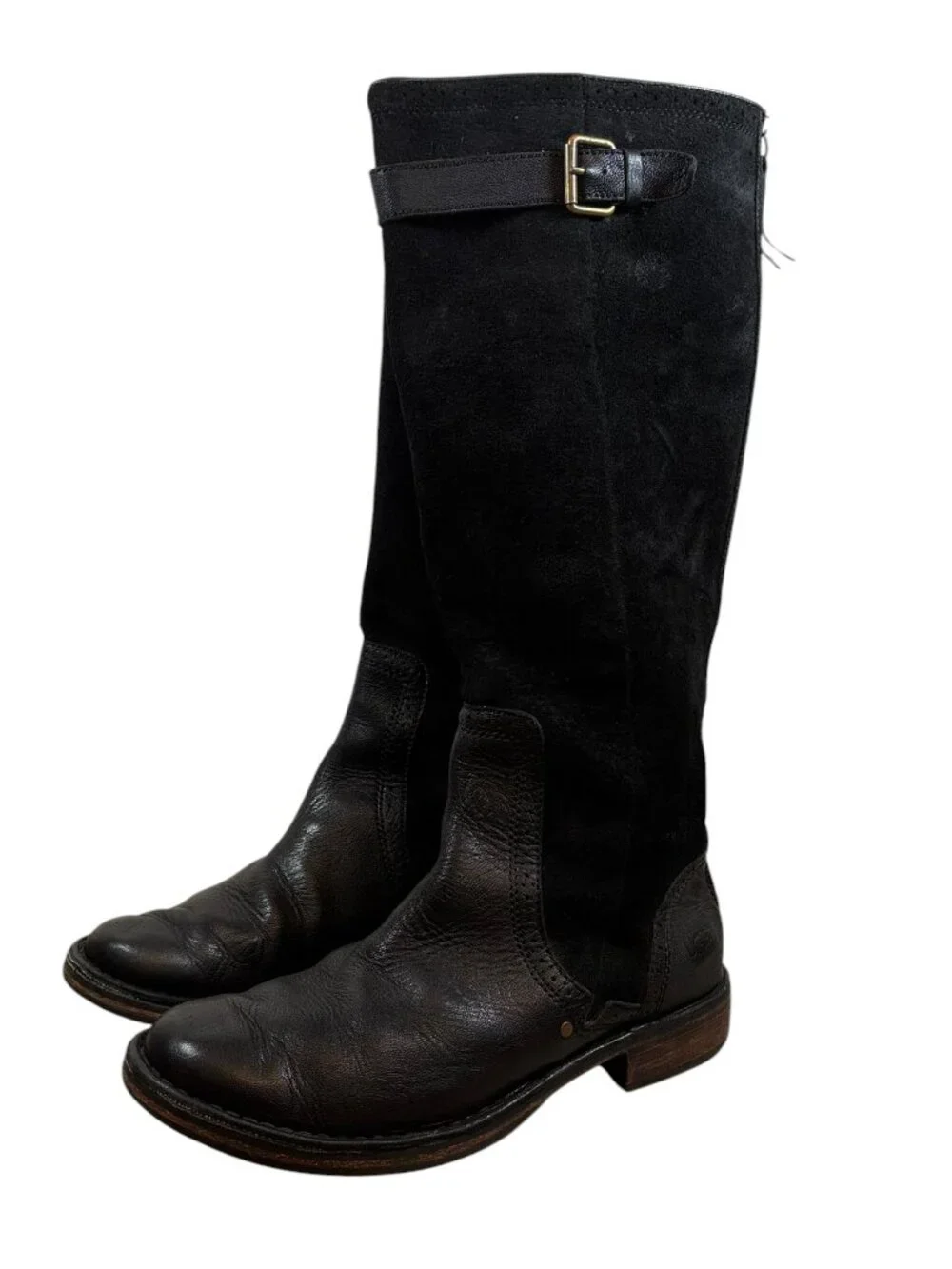UGG Castille Tall Riding Boots Black Suede Leather Knee High